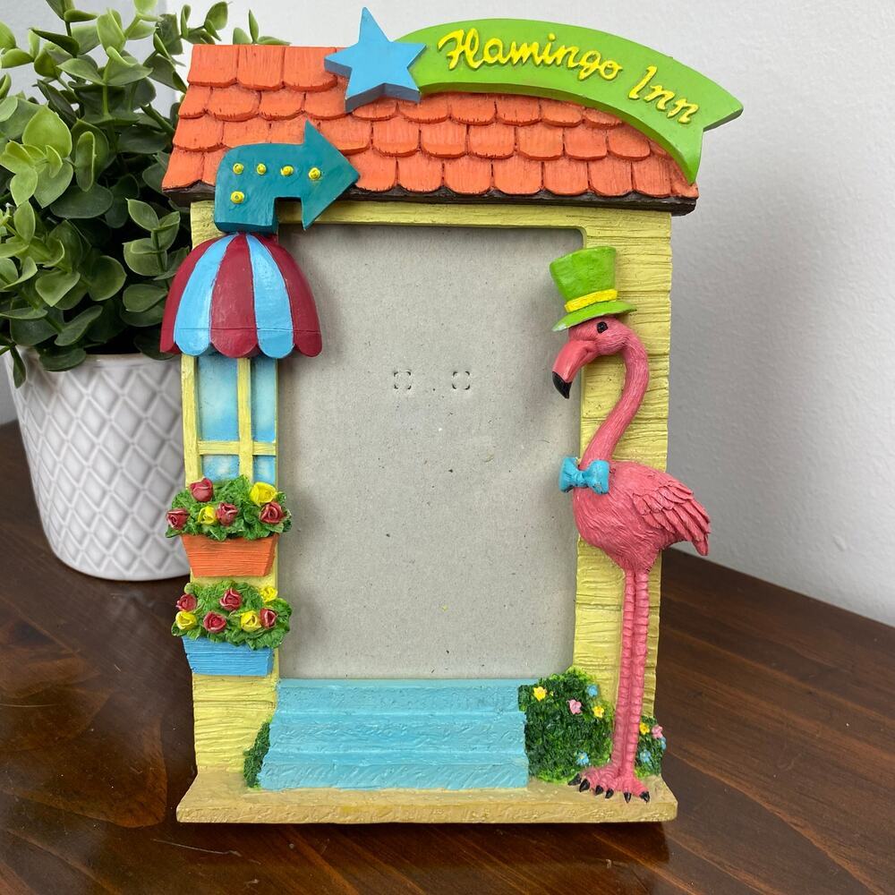 Vintage Tropical Beach Picture Frame Flamingo